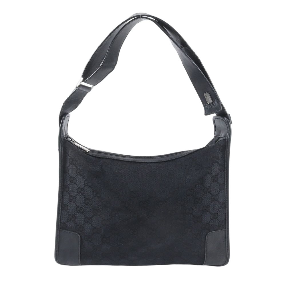 Gucci GG Canvas Leather Shoulder Bag Tote Hand Black
