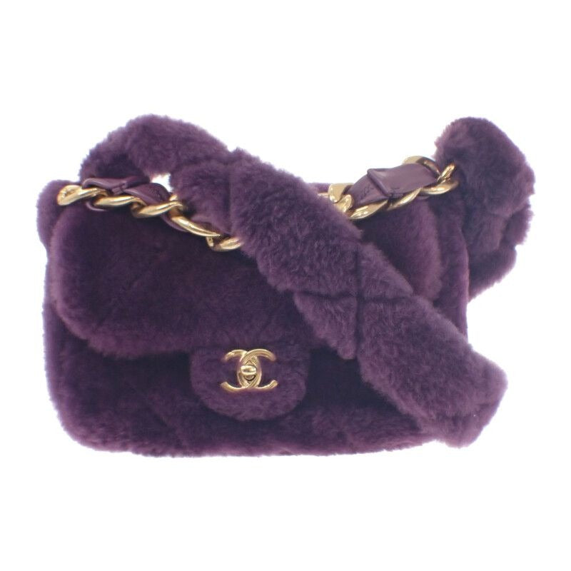 Chanel Sheer Ring Flap Bag As3354 Shoulder Lambskin Shearling Purple