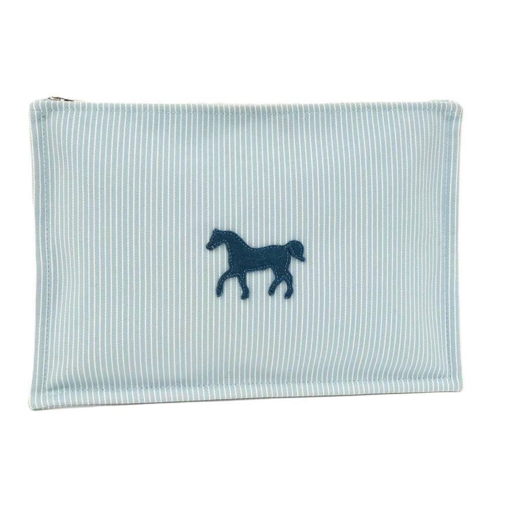 Hermes Caval Flat Pouch GM Canvas Light Blue Loafer