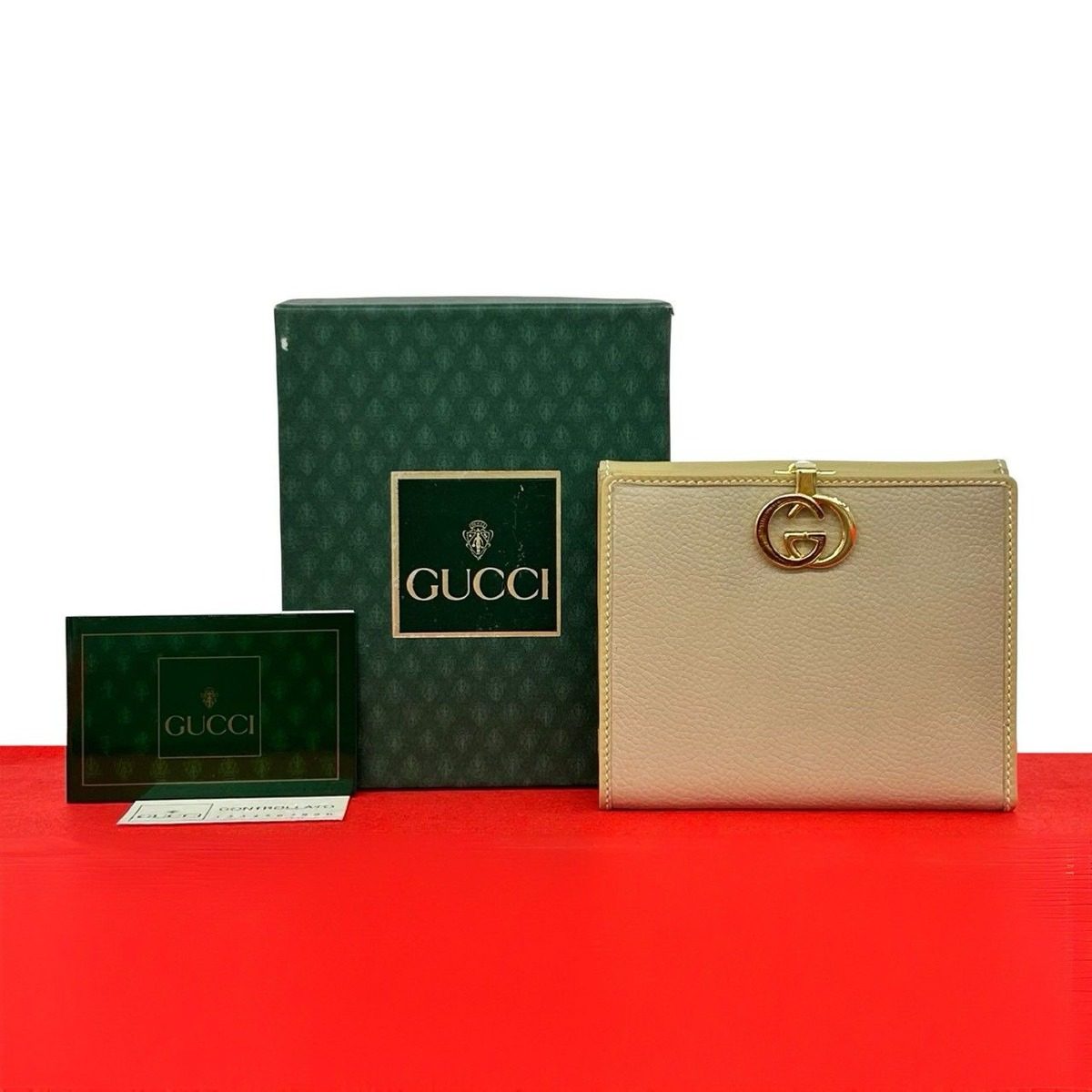 Gucci Vintage GG Logo Leather Bifold Wallet Beige