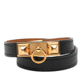 Hermes Rival Double Tour Bracelet 2 s Black Gold Veau Epsom Plated