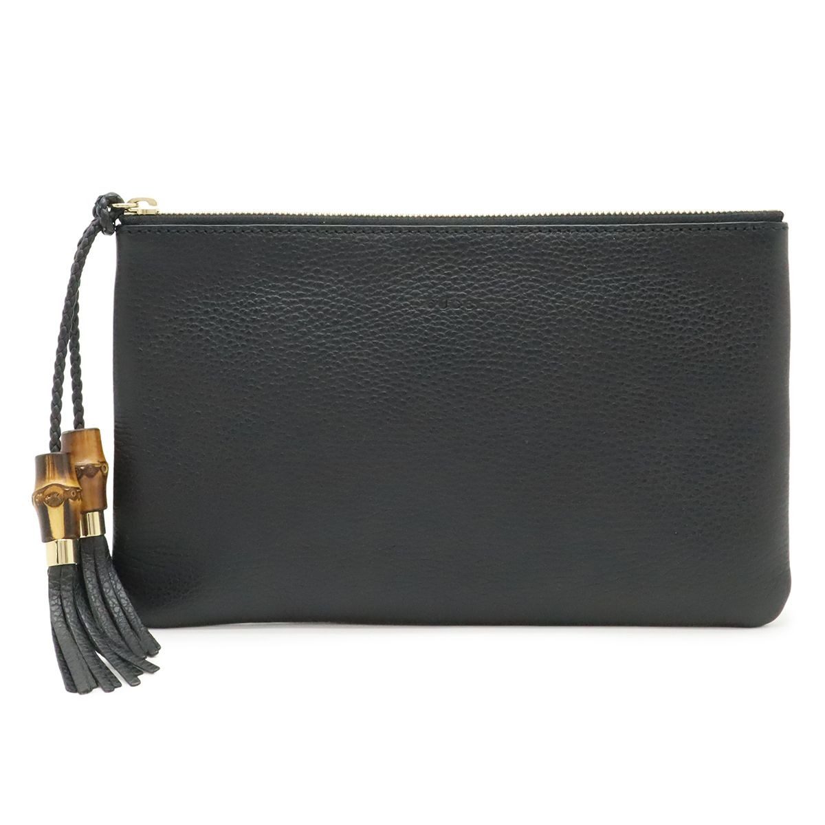 Gucci Bamboo Tassel Clutch Pouch Depth Leather Black