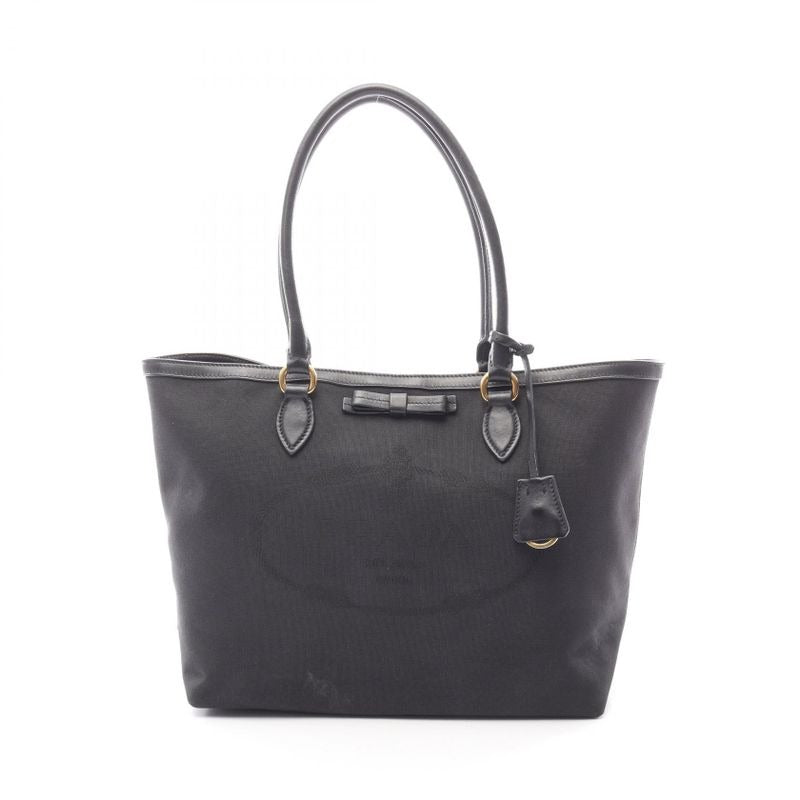 Prada Tote Bag Logo Jacquard 1 Bg158 Black Canvas Leather — view 2