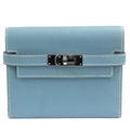 Hermes Kelly Wallet Compact Trifold Blue Jean Silver Hardware