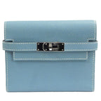 Hermes Kelly Wallet Compact Trifold Blue Jean Silver Hardware