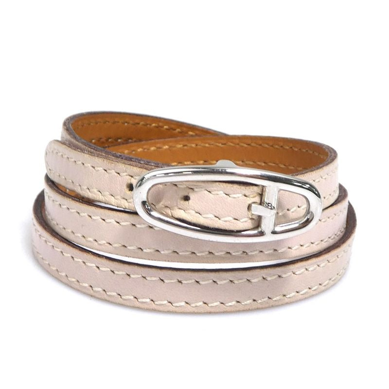 Hermes Double Tour Leather Beige Bracelet — view 2