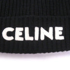 Celine Wool Logo Patch Knit Cap Beanie Black TU — view 5