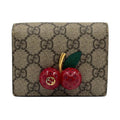 Gucci Cherry GG Supreme Leather Beige Red Bifold Wallet Gold