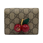 Gucci Cherry GG Supreme Leather Beige Red Bifold Wallet Gold