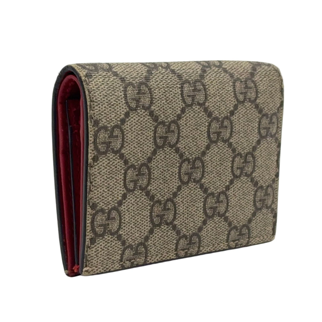 Gucci Cherry GG Supreme Leather Beige Red Bifold Wallet Gold — view 2