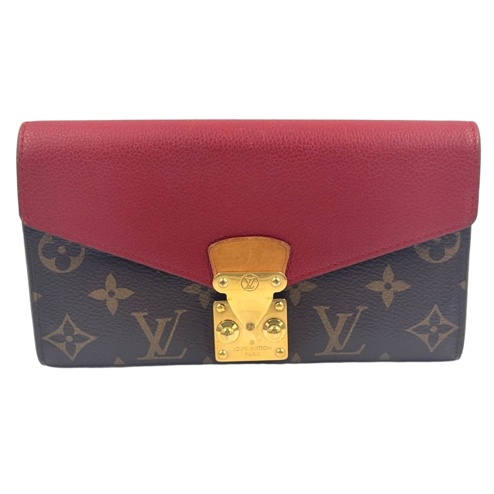 Louis Vuitton Portefeuille Pallas Monogram Initials Leather Brown Red Bifold