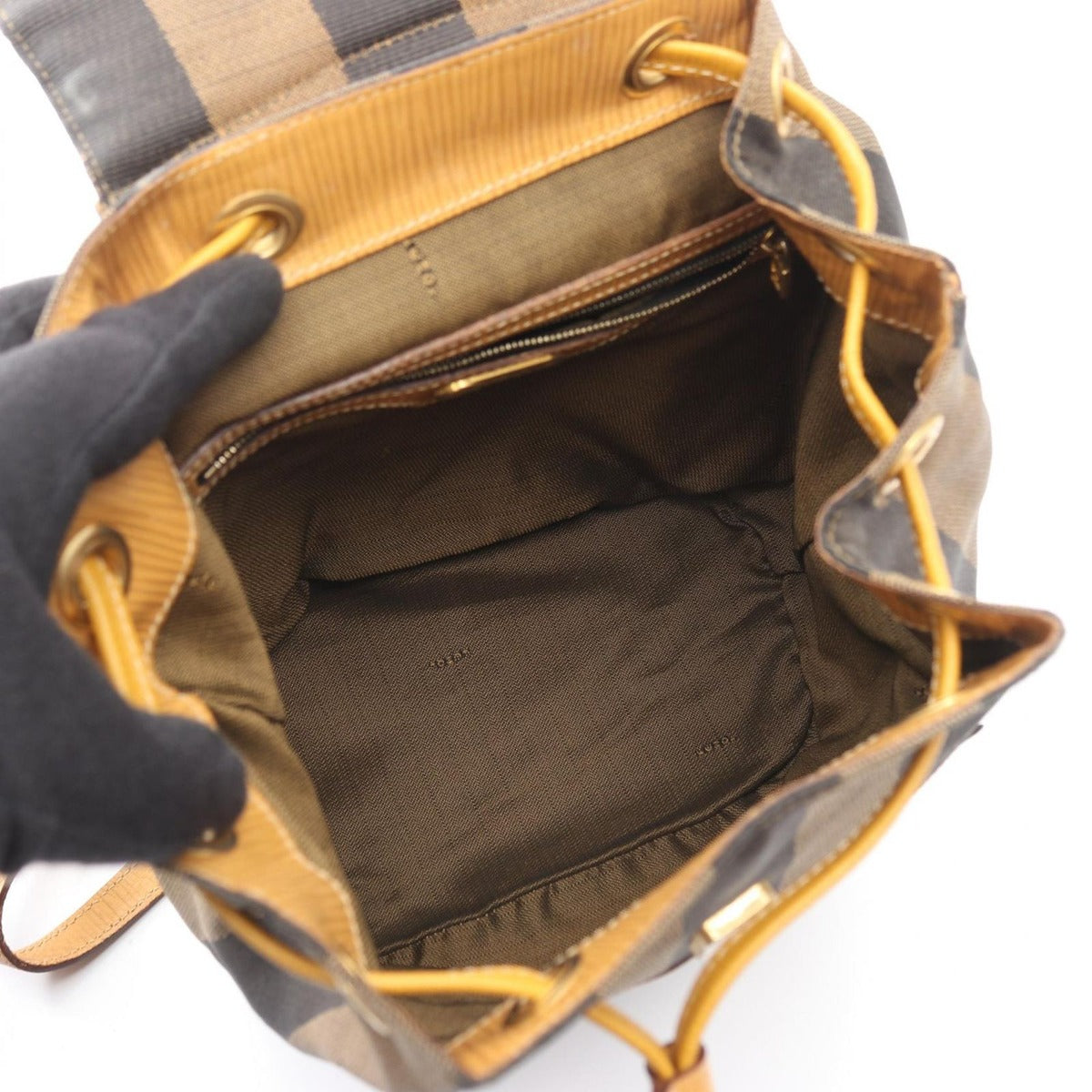 Fendi Backpack Pecan Black Khaki Natural Canvas Leather Beige Brown — view 3