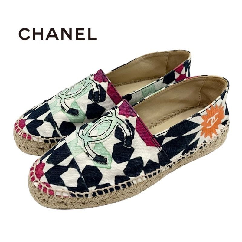 Chanel Flat Shoes Canvas Multicolor Coco Mark Espadrilles
