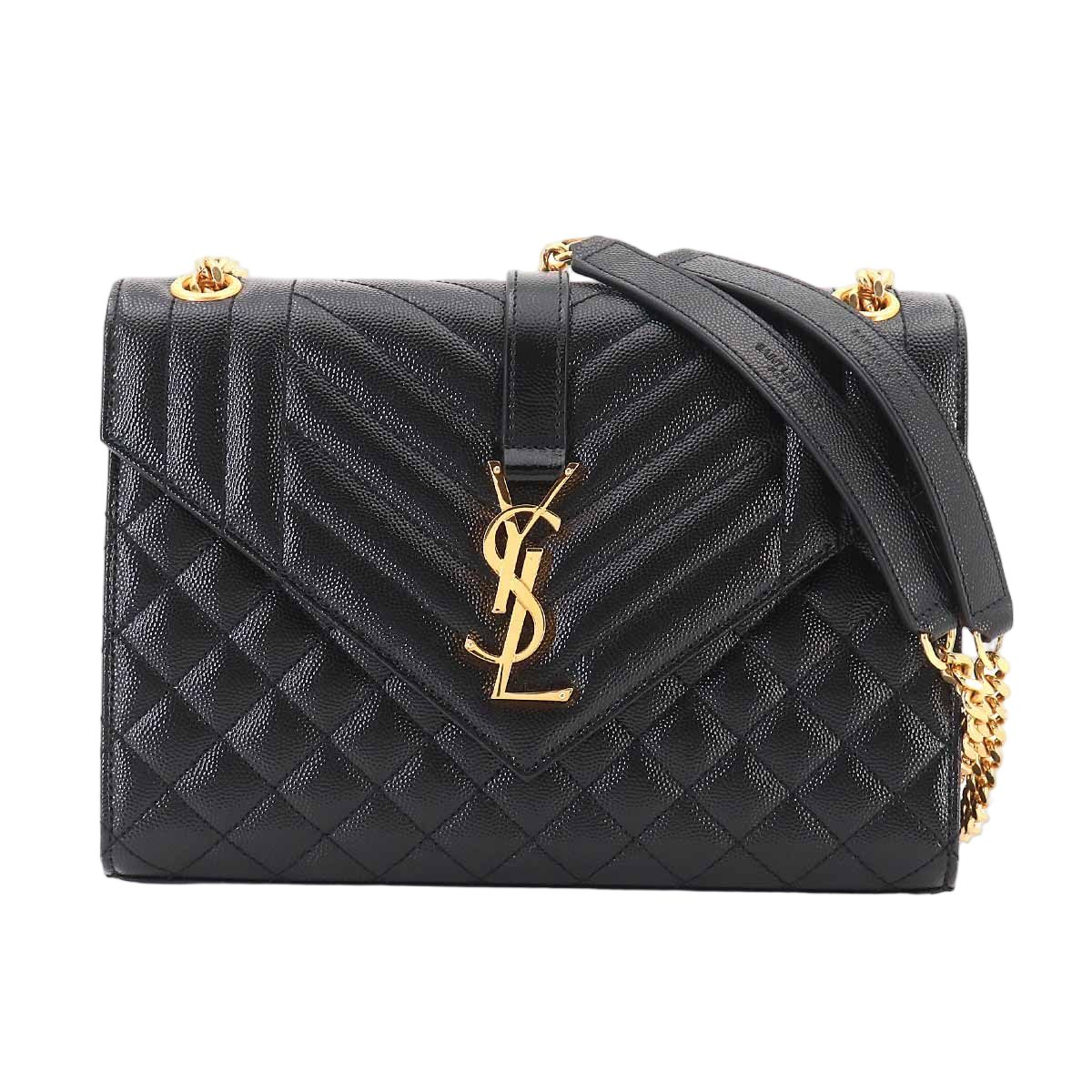 Saint Laurent Envelope Chain Shoulder Bag Leather Black