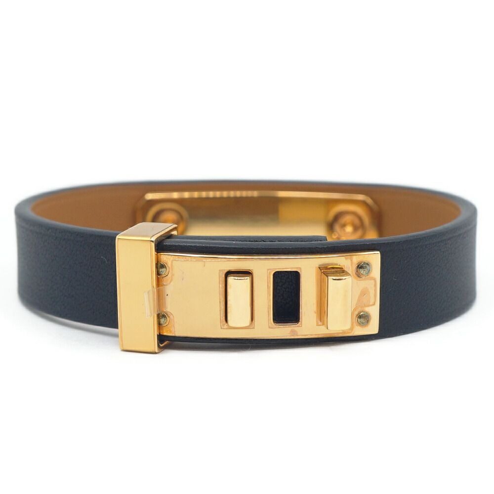 Hermes Asdoucle Bracelet Leather Black Gold T2