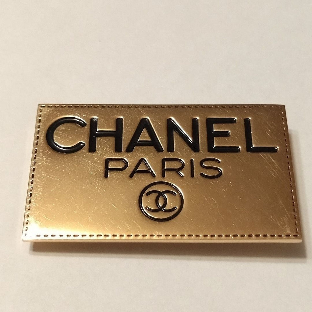 Chanel Logo Plate Square Vintage Gold Brooch