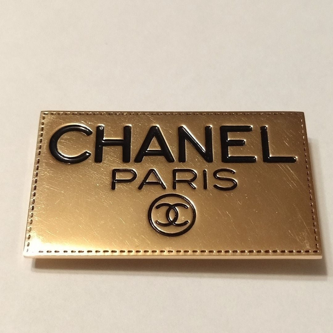 Chanel Logo Plate Square Vintage Gold Brooch