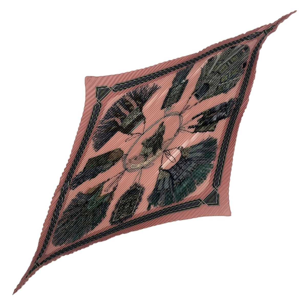 Hermes Scarf Pleated Silk Cuirs du Desert Leather Decoration Pink — view 2