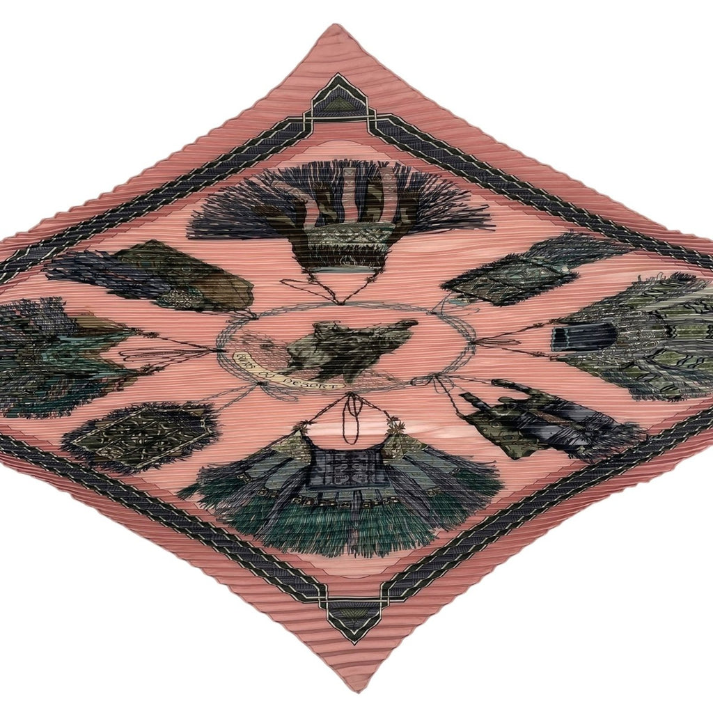Hermes Scarf Pleated Silk Cuirs du Desert Leather Decoration Pink — view 4