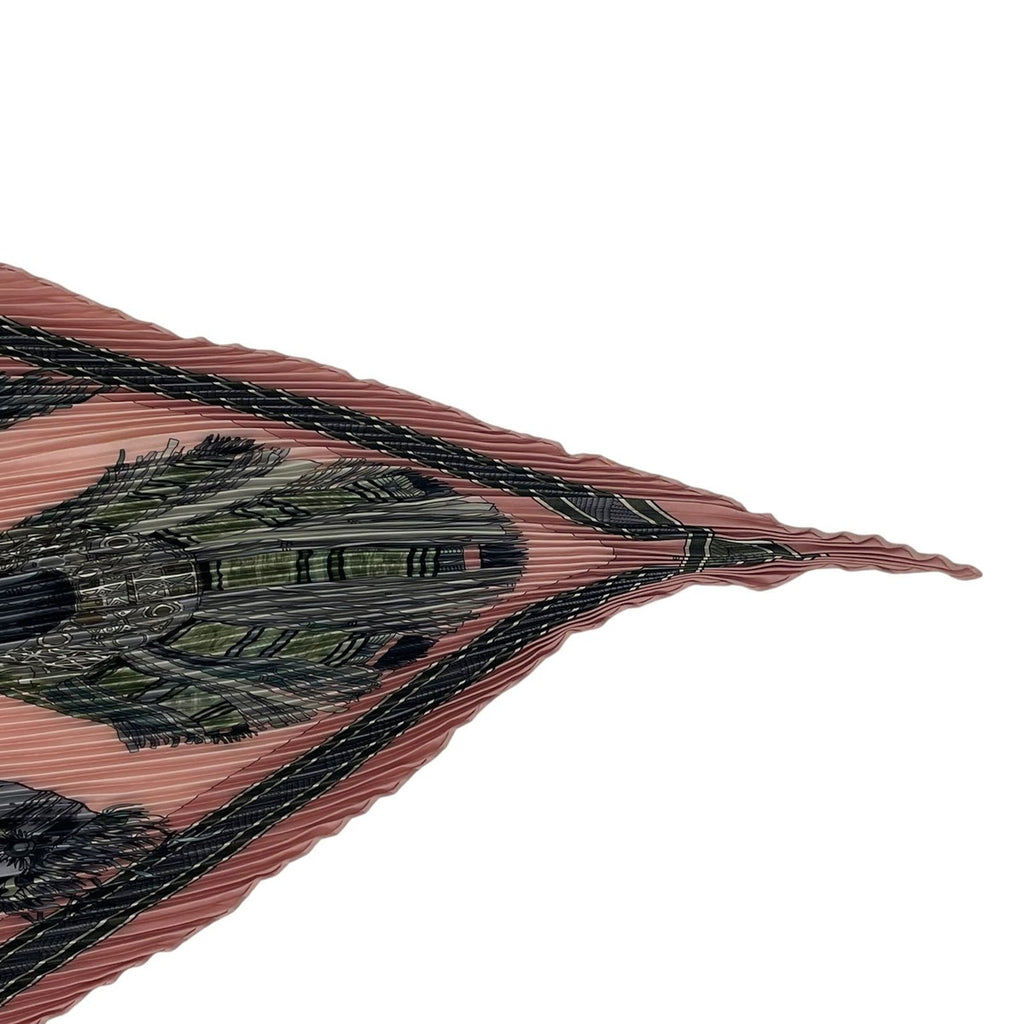 Hermes Scarf Pleated Silk Cuirs du Desert Leather Decoration Pink — view 5
