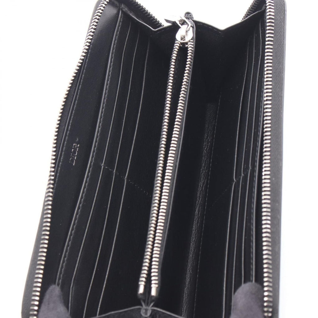 Dior Round Long Wallet Logo Black Gray Leather — view 3