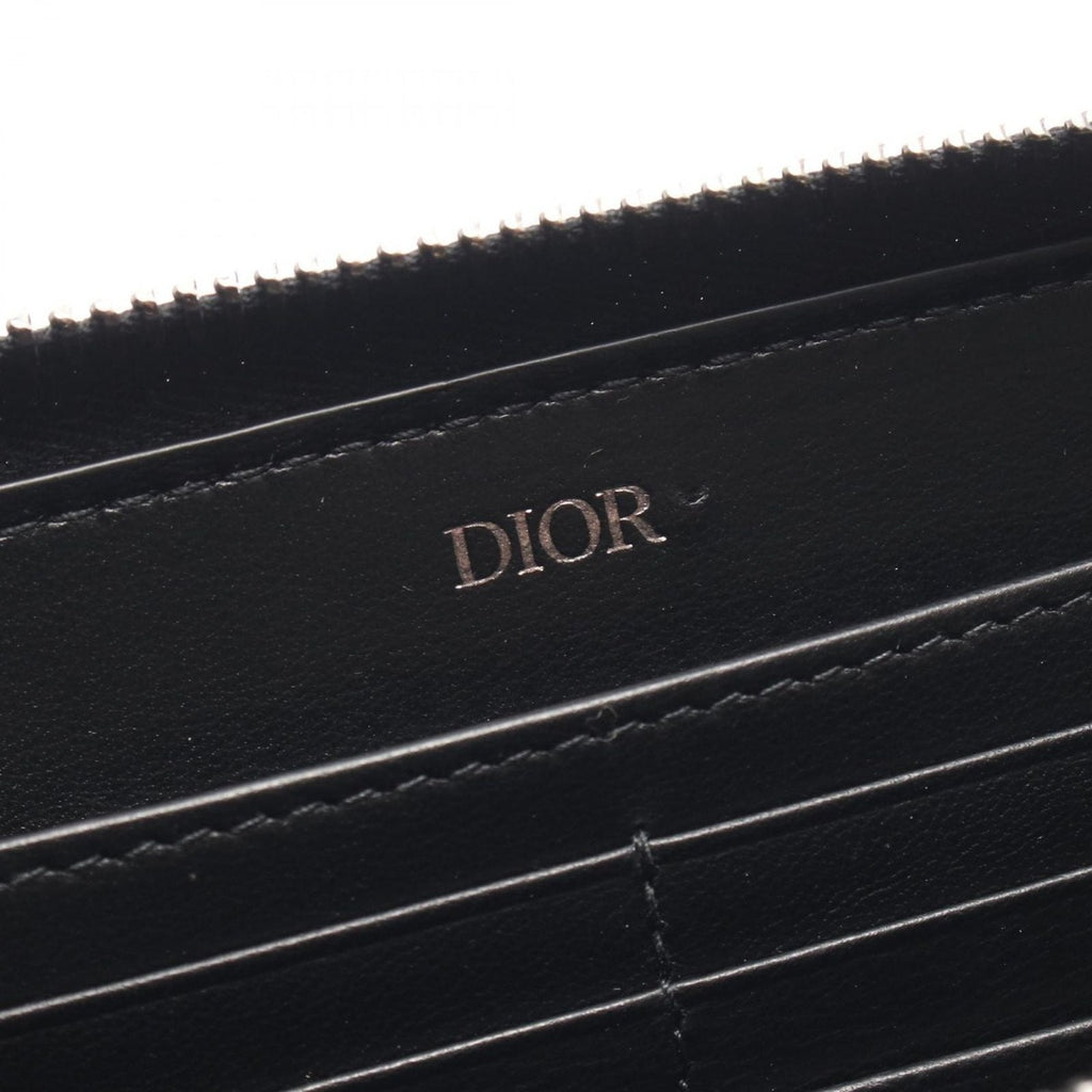 Dior Round Long Wallet Logo Black Gray Leather — view 4