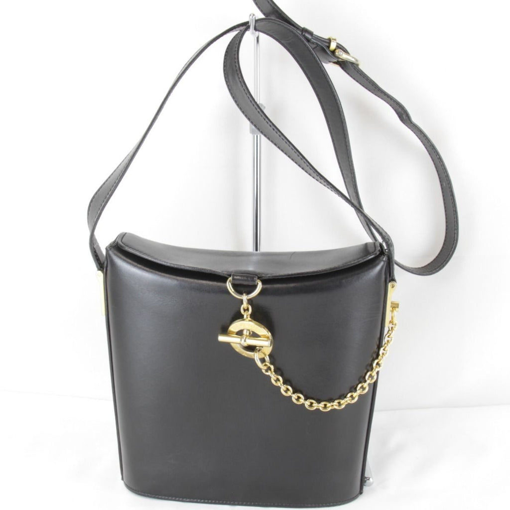 Celine Circle Logo Shoulder Bag Vintage Black Gold Leather High