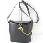 Celine Circle Logo Shoulder Bag Vintage Black Gold Leather High