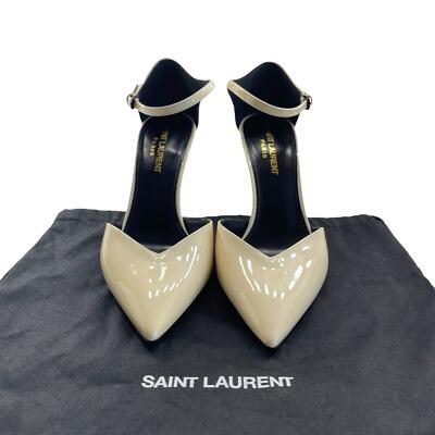 Saint Laurent Patent Anja 85 Ankle Strap Pointed Pumps 37 Coquille — view 2