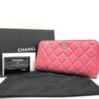 Chanel Pink Lambskin Rhinestone Quilted Long Wallet Lucky Charm Camellia — view 2