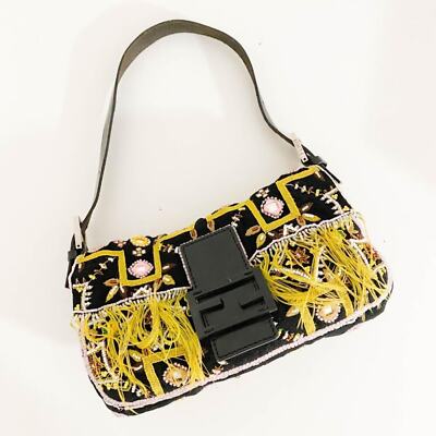 Fendi Mamma Baguette Beaded Fringe Shoulder Bag Bucket Hand FF — view 2