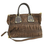 Prada Gathered 2-Way Shoulder Bag Leather Brown