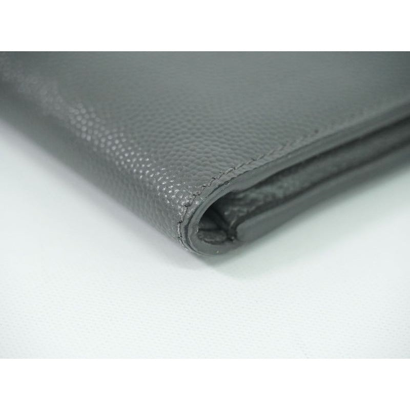 Saint Laurent Leather Fold Wallet Compact Gray — view 4