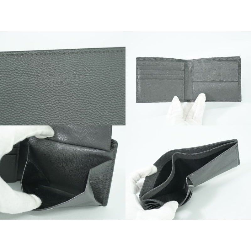 Saint Laurent Leather Fold Wallet Compact Gray — view 8