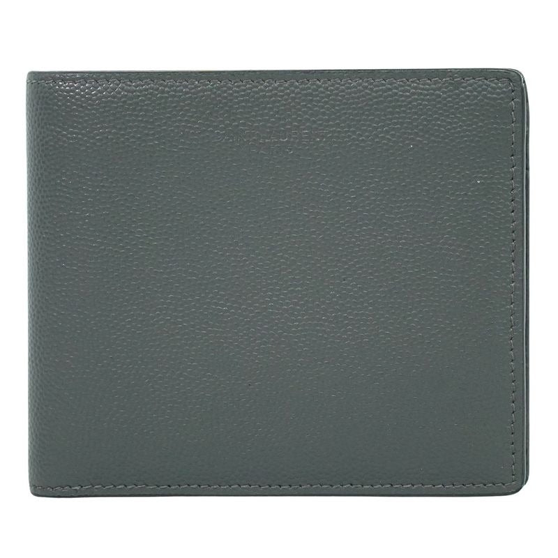 Saint Laurent Leather Fold Wallet Compact Gray