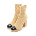 Chanel Boots Beige Suede Patent Leather Short