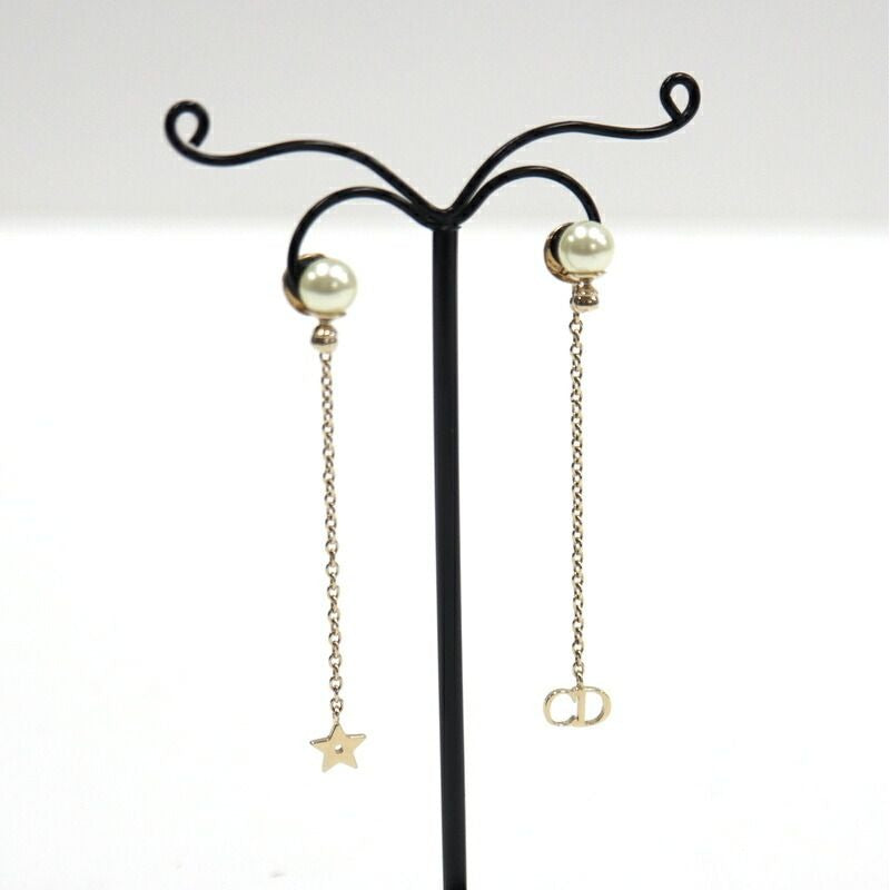 Dior Swing Earrings CD Logo Star Costume Pearl Gold Plated X Milky White