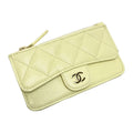 Chanel Quilted Classic Card Case Ap2570 Light Yellow Caviar Leather Coin