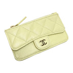 Chanel Quilted Classic Card Case Ap2570 Light Yellow Caviar Leather Coin