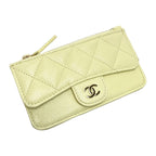 Chanel Quilted Classic Card Case Ap2570 Light Yellow Caviar Leather Coin — view 2