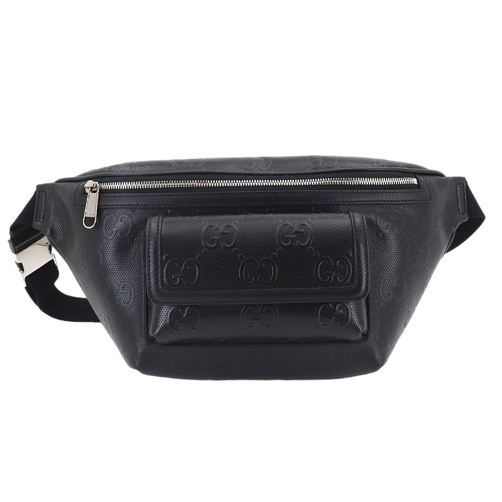 Gucci GG Embossed Belt Bag Leather Black Silver