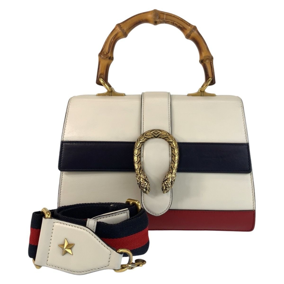 Gucci Dionysus Bamboo White Navy Red Leather 2-Way Shoulder Bag