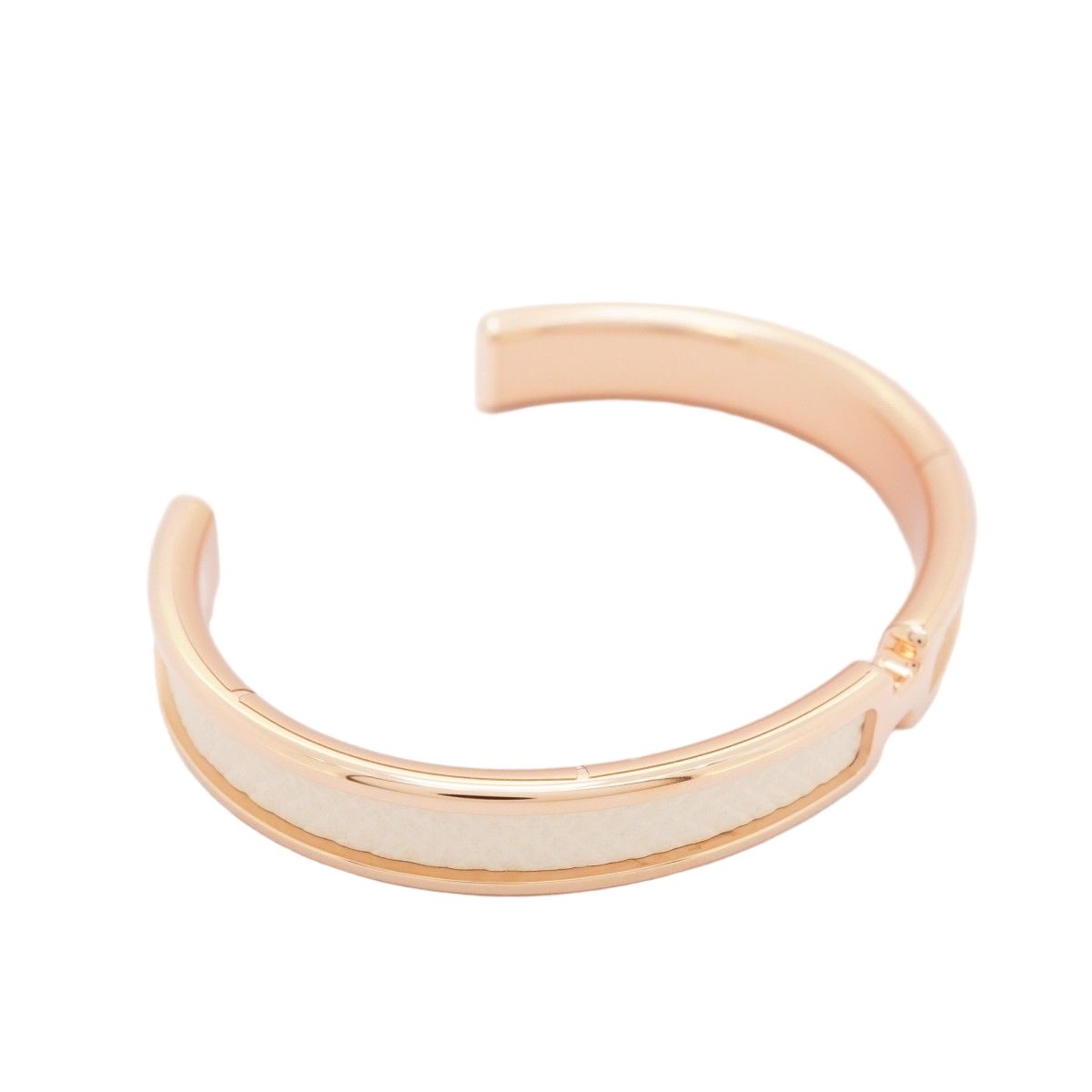 Hermes Bangle Olympe Gold Plated Leather White Rose Bracelet — view 2
