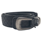 Bottega Veneta Intrecciato 95 38 Black Silver Leather Belt