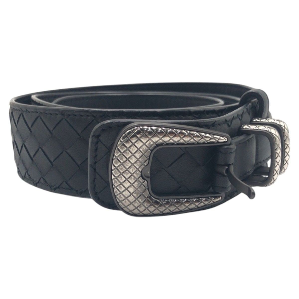 Bottega Veneta Intrecciato 95 38 Black Silver Leather Belt