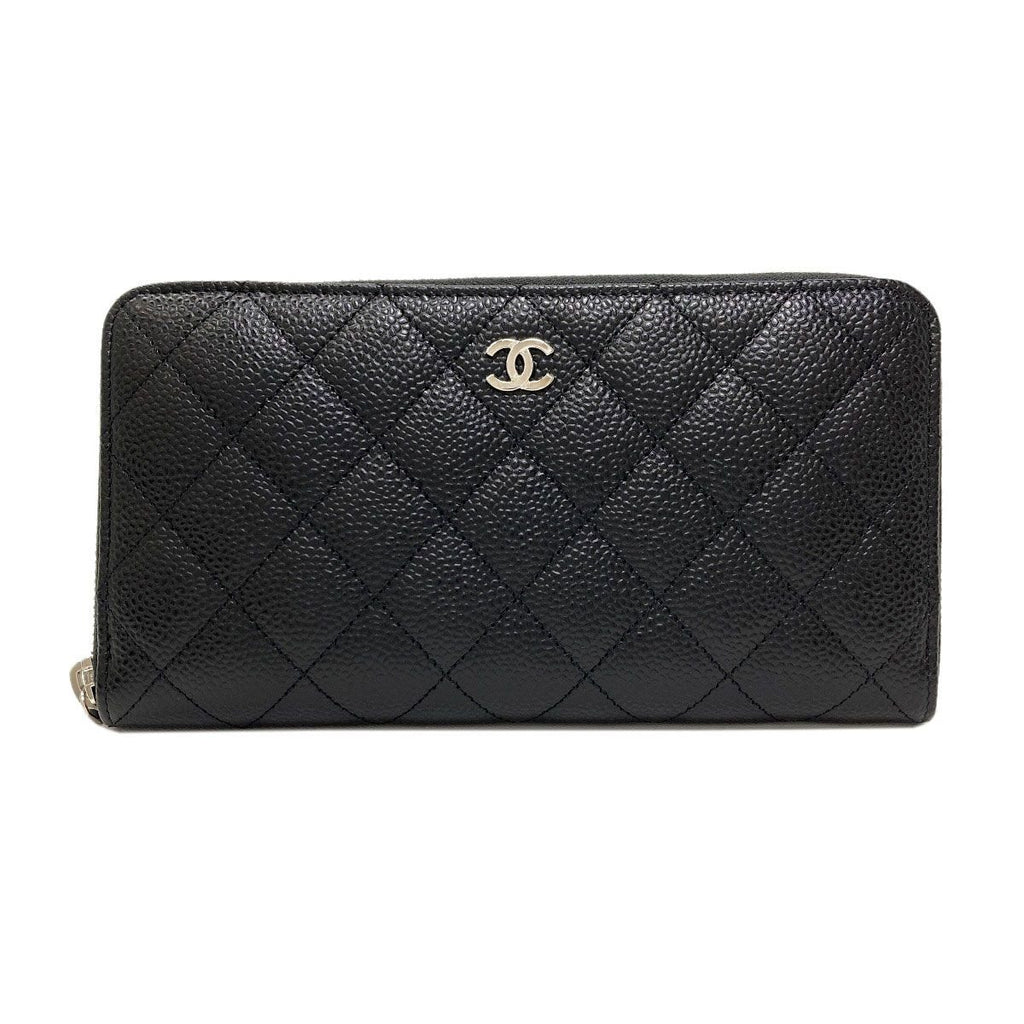 Chanel Quilted CC Logo Silver Wallet Gray Calfskin