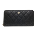 Chanel Quilted CC Logo Silver Wallet Gray Calfskin