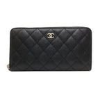 Chanel Quilted CC Logo Silver Wallet Gray Calfskin