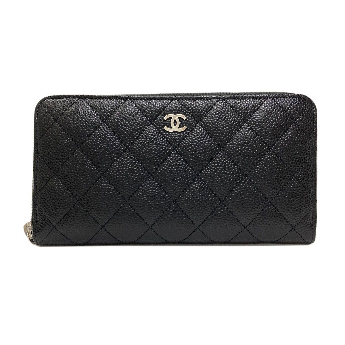 Chanel Quilted CC Logo Silver Wallet Gray Calfskin