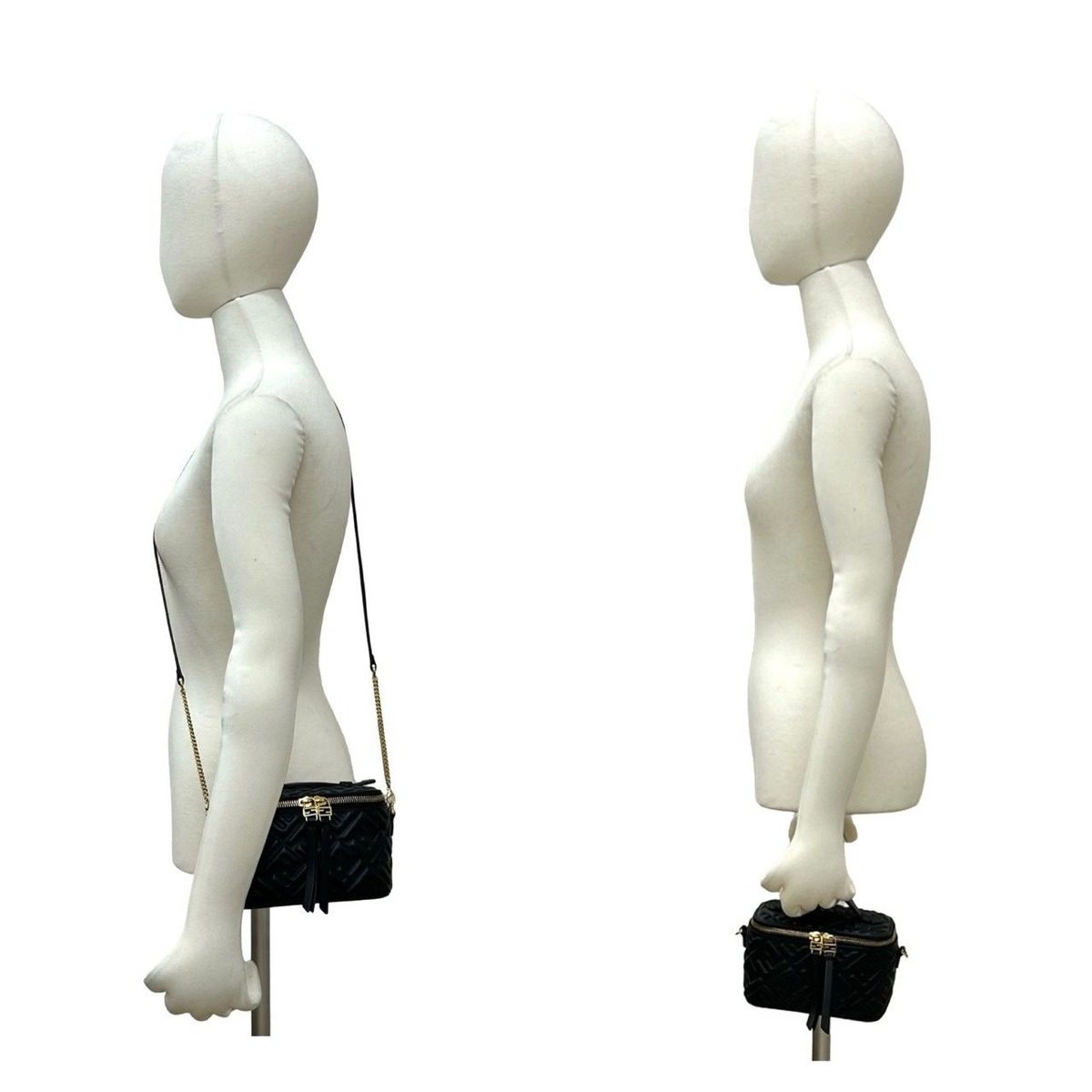 Fendi FF Logo Embossed Leather 2-Way Vanity Chain Shoulder Bag Black — view 2